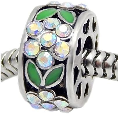 Cherityne Clear AB Crystal Flowers Rondelle Fits Pandora Bracelet Silver Plated Spacer Charm Bead