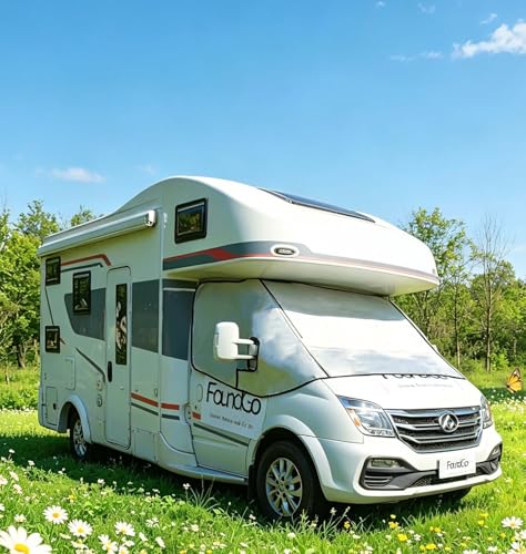 FoundGo Housse Pare‑Brise Camping‑Car, Bâche Cabine Isolée Thermiquement avec Fermetures Éclair Aluminium & Poche, Protection Thermique pour Fiat Ducato, Peugeot Boxer et Citroën Relay