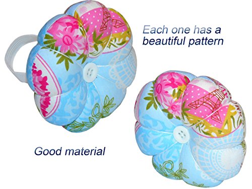 Lontenrea Pumpkin Pin Cushion Wearable Wrist Needle Pincushions (Pattern Tend to Blue + Pink)