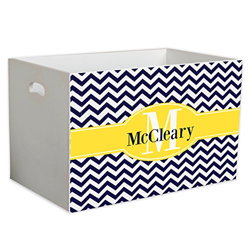 Personalized Navy Chevron W Yellow Childrens Nursery White Open