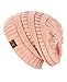 NYfashion101 Exclusive Unisex Two Tone Warm Cable Knit Thick Slouch Beanie Cap, 2 Tone Rose
