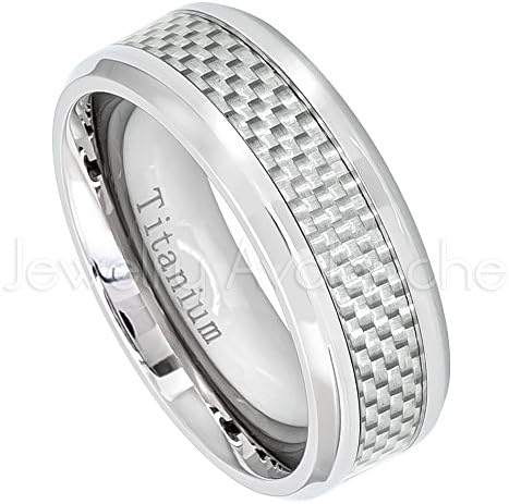 Titanium Ring High Polished Beveled Edge with Light Grey Carbon Fiber Inlay - 8mm - 8TM472s10