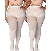 MERYLURE Plus Size Tights for Women Up To 6x, Semi Opaque Control Top Nylon Pantyhose, High Waist Solid Stockings