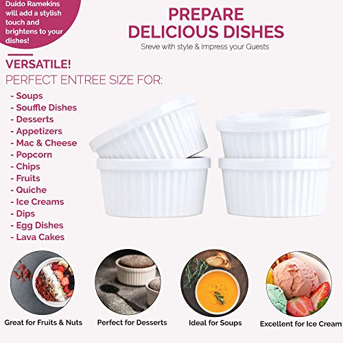 Souffle Dish Ramekins for Baking - 12 Ounce (Set of 4, White with 4 Extra Spoons) 12 Oz