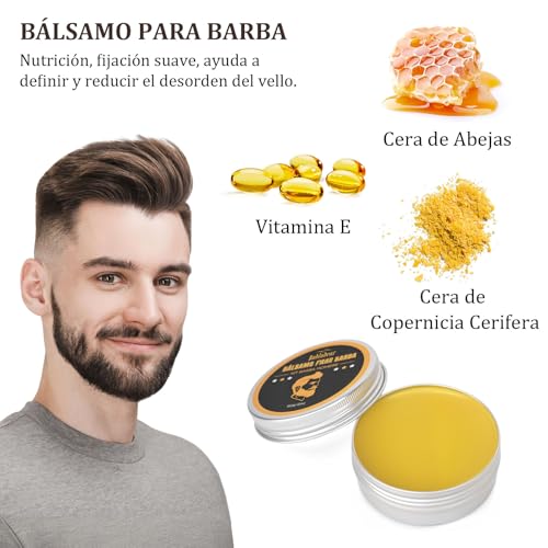 Kit Barba 13 en 1 para Hombre – Cuidado Completo con 2 Aceites para Crecimiento, Limpiador, Acondicionador, Sérum, Bálsamo, Rodillo, Peine y Navaja de Afeitar – Kit para Barba y Regalos para Papá y Novi