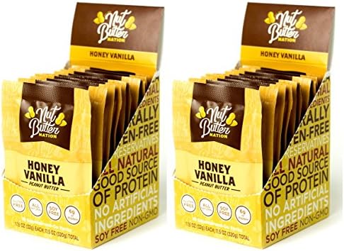 Nut Butter Nation Honey Vanilla Peanut Butter Single Serve Packets (1.15 Ounces Each), 10 Per Box - 2 Pack