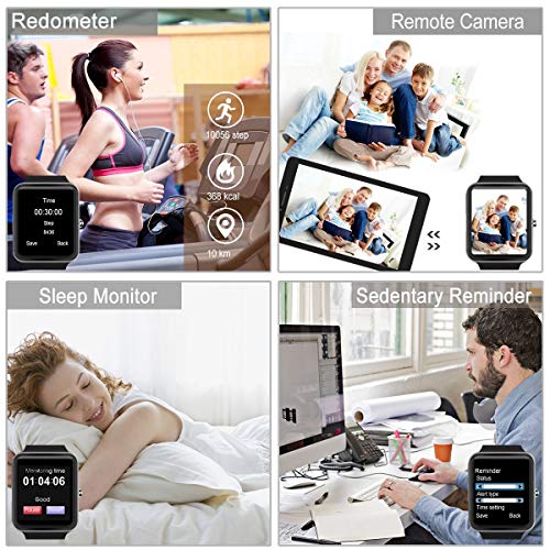 Bluetooth Smart Watch with Camera Touchscreen,Waterproof Smartwatch Unlocked Phone Watchs with SIM Card Slot, Smart Wrist Watch Compatible with Android iPhone X 8 7 6 5 Plus