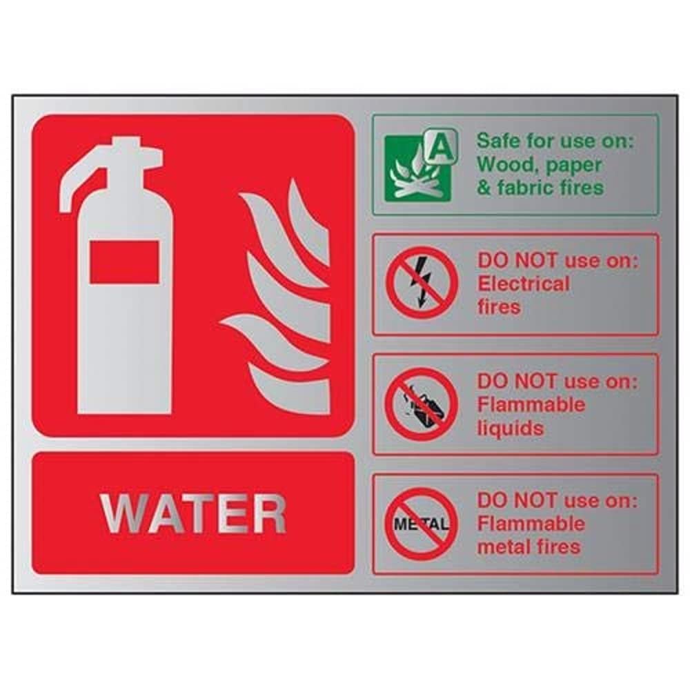 V Safety Fire Extinguisher-Water ID Sign - 150mm x 100mm - 3mm Brushed Alu Comp