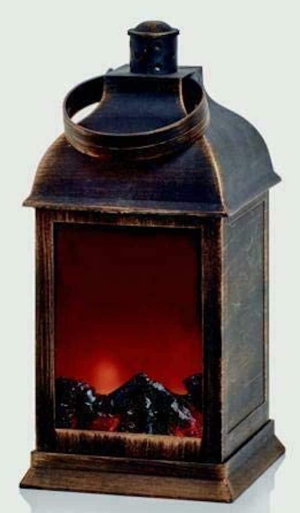 Good Life Rustic Bronze LED Fireplace Flame Lantern with Warm Glowing Realistic Flickering Flames 22cm Tall