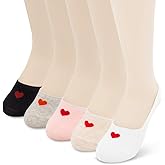 Jinny's Shoppe Women's No Show Socks – Cute Heart Pattern Low Cut Cotton Soft, Non-Skid Non-Slip, 5 Pack seamless Invisible Liner Socks with Silicone Edge