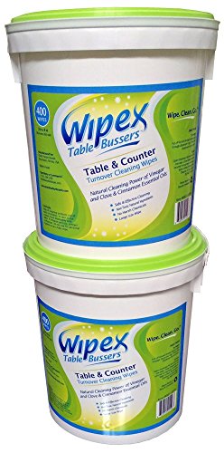 Wipex Table Bussers - Natural Table & Counter Turnover Cleaning Wipes with Vinegar, Propolis, Clove and Cinnamon Oil, 400 Count