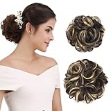 REECHO Women's Thick 2PCS Hair Scrunchies Made of Hair Curly Wavy Updo Hair Bun Extensions Messy Hairpieces - Dark Brown with Light Blonde Highlights