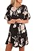 HOTAPEI Womens Casual Summer Black Floral Printed Ruffle Hem Short Sleeve Boho Mini Short Chiffon Dresses for Juniors Large