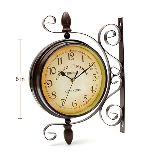 VintageInspired Double Sided Wall Clock 8" Wrought Iron Train Station Style Round Clock with