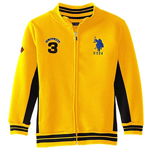 U.S. Polo Assn. Little Boy's Fleece Mock Neck Jacket with Striped Ribbing, Egg Yoke, 5/6 U.S. Polo Assn. Little Boy's Fleece Mock Neck Jacket with Striped Ribbing, Egg Yoke, 5/6