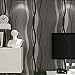 QIHANG High-Grade Non-Woven Flocking Simple Curve Style Wallpaper Roll Black&Gray Color 1.73'W x 32.8'L