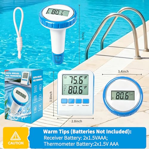 Pool Thermometer Floating Easy Read, Waterproof Wireless Digital Pool Thermometer with Large Screens, IPX8 Waterproof High Precision Temperature Gauge for Swimming Pool, Hot Tub, Spa, Pond, Fish Tank