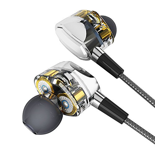 Stereo In-ear Earbuds with Dual Dynamic Drivers, Joly Joy Sports Heavy Bass Noise-isolating Headphones, In-line Mic Control Compatible with iPhone, Android