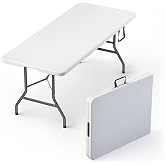 6 Feet Foldable Table with Built in Handle &amp; Steel Legs | 6FT Heavy Duty Folding Portable | Perfect for Party, Dining, Wedding, Events, Picnic Indoor, Outdoor, Camping, Utility, Folding - 6 Foot