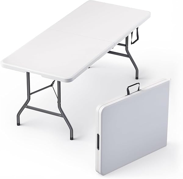 6 Feet Foldable Table with Built in Handle & Steel Legs | 6FT Heavy Duty Folding Portable | Perfect for Party, Dining, Weddin