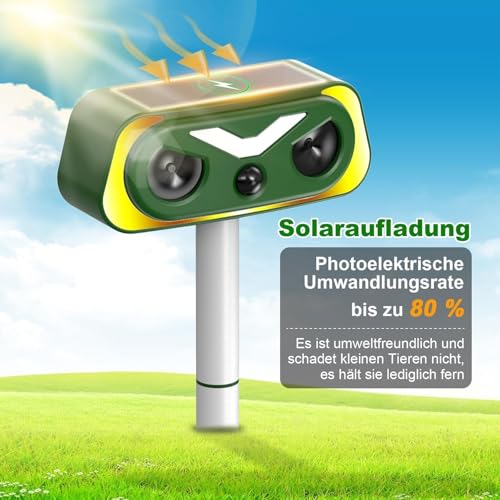 Uffylle Katzenschreck Ultraschall Dualer Solar Eule, 2 Modus Tiervertreiber, IP68 Marderschreck mit LED Bewegungsmelder zur Abwehr von Katzen, Mardern und Hunden vertreiben Garten