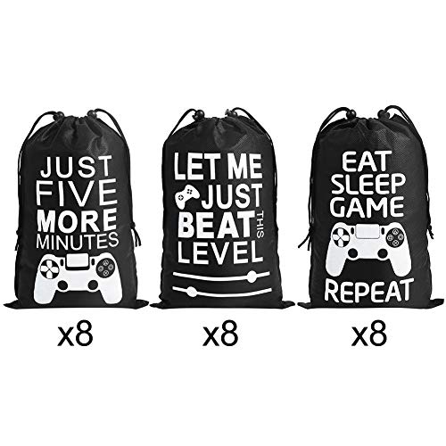 AhlsenL 24 Pack Video Game Party Supplies Gaming Party Bags Drawstring Bags Gaming Party Decorations for Kids Video Game Themed Birthday Party (3 Patterns)