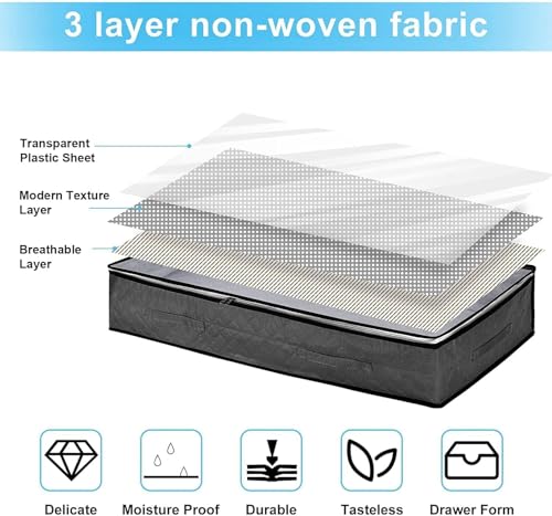 SKY-TOUCH 4PACK Underbed Storage Box, with Zip lock Bags - Under bed Storage Box with PVC Window for Clothes, Duvets, Comforters, Blankets, Bedding, Quilts - 100x50x18cm, Grey 90L