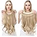 SARLA Invisible Wire Hair Extensions with 3 Clips Long Synthetic Wavy Curly Hairpiece Adjustable Transparent Headband for Women 18 Inch Ginger Brown