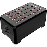 Mvthenxi 20 Port Black USB Charger Station, 100W/20A Multiple USB Charging Hub, Compatible with Smartphones, Tablets, and Oth