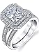 2 Carat Emerald-cut Sterling Silver 925 Double Halo Cubic Zirconia Wedding Engagement Ring Bridal Set
