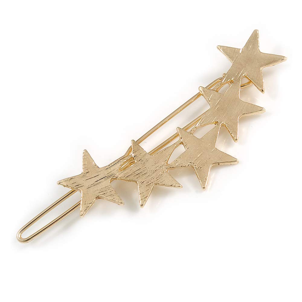 Multi Star Scratched Hair Slide/Grip in Gold Tone - 60mm Across