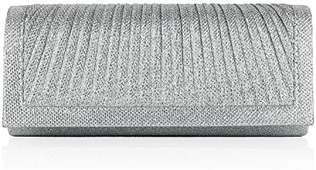 Womens Silver Evening Bag Hard Clutch Purse with Chain(Silver)