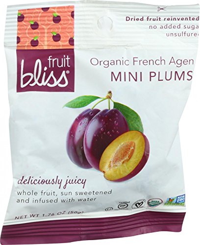 Fruit Bliss Organic Dried Plums - French Agen - Mini - 1.76 oz - Case of 12 - 100% Organic - Gluten Free - Dairy Free - Yeast Free - Wheat Free - Vegan
