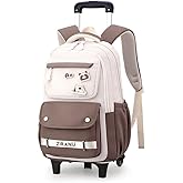 EKUIZAI Brown Rolling Backpack for Boys Kids Trolley Backpack with Wheels Rolling School Bags for Teen Girls