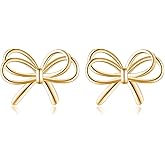 Reffeer Solid 925 Sterling Silver Bow Stud Earrings for Women Teen Girls Ribbon Stud Earrings Bowknot