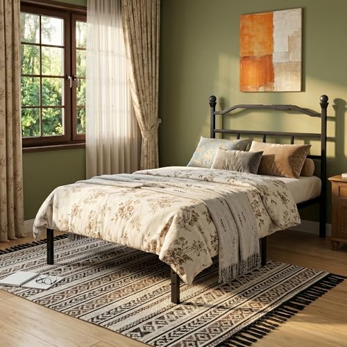 INICO Base de Cama Individual, Marco de Cama Metálico con Metal, Recamara Individual con Cabecero de Metal,Bases Cama con Soporte Lamas Metálicas con 1 Salidas de CA y 1 USB y 1 Type-c 190m*96cm*36cm