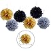 Happy Birthday Party Decorations Bunting Banner With Set Of 6 Gold Silver Black Tissue Pom Pom Ball