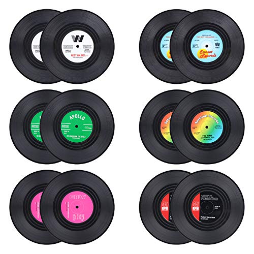12 sottobicchieri retrò a forma di disco in vinile e CD, antiscivolo, isolati