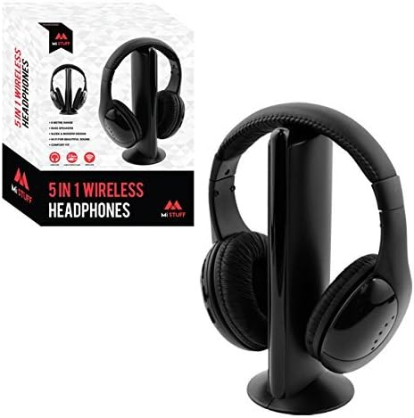 5-in-1 Wireless Headphones with Built-In Microphone and FM Radio - Black