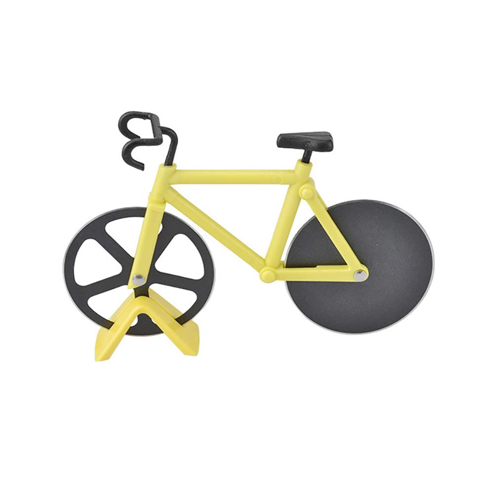 BE-TOOL Bicycle Pizza Cutter, Bike Pizza Slicer Dual Stainless Steel Non-Stick Cutting Wheels with a Stand, for Home Pizza Lovers (1 Pack, Yellow)