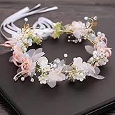 AHONEY Pink Flower Headband for Women Fairy Crown for Girls Butterfly Headband Elf Crown Wedding Fairy Accessories Headpiece