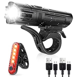 Defurhome Super Bright Bike Light Set, Powerful LED USB Rechargeable Front Headlight and Back Taillight, 2000mah Lithium…