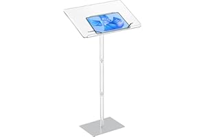 KSACRY X-Large Acrylic Podium Stand, 23.6" L x 15.7" W x 42.3" H，Angle Adjustable Portable Podium, Pulpits for Churches，Lecterns &Podiums for Classroom,Metal Base