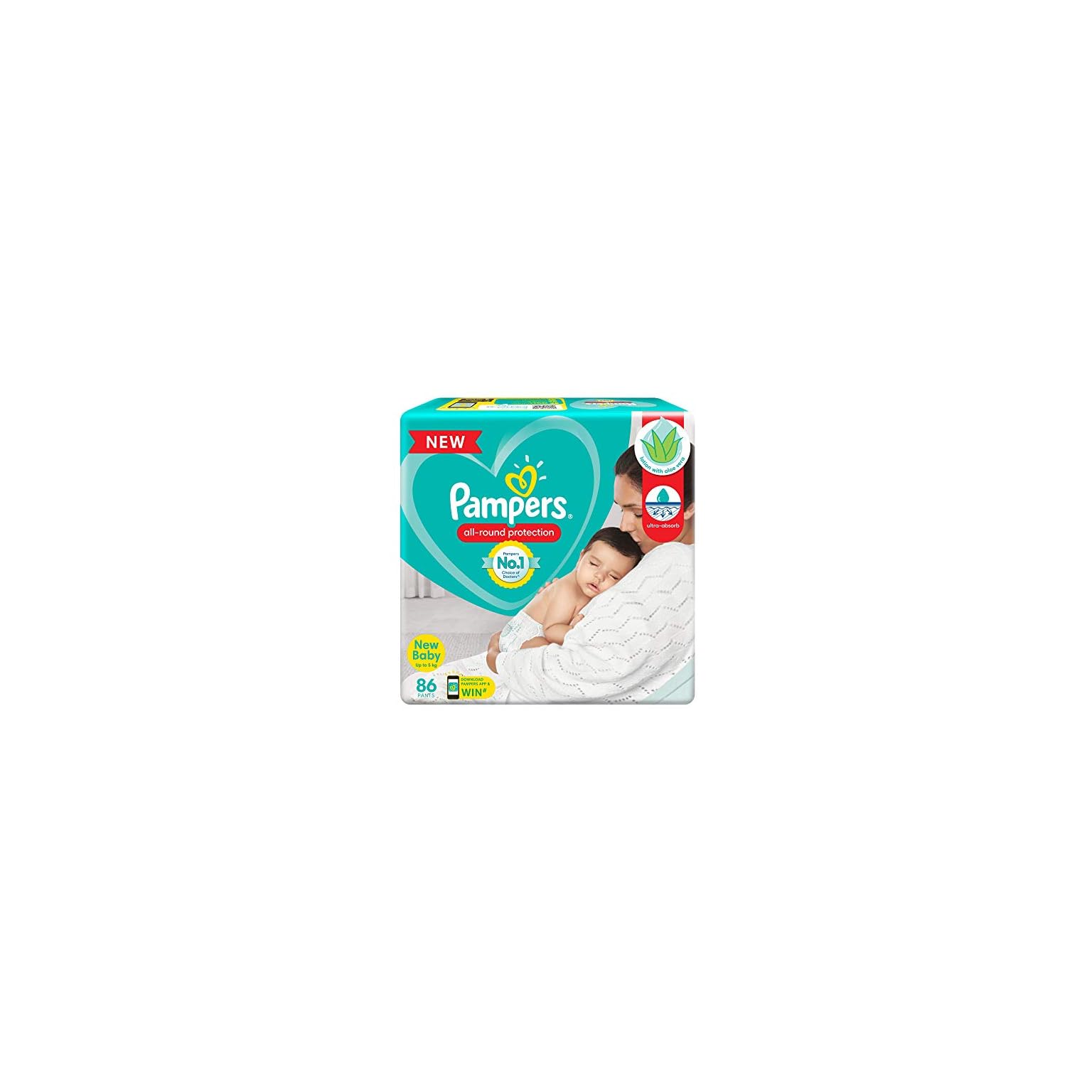Pampers All round Protection Pants, New Born, Extra Small size baby diapers (05kg) 86 Count