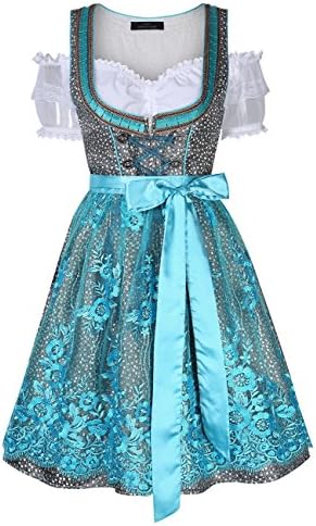 YiDing Women's Oktoberfest Beergirls Festival Dress Sexy Lace Floral Lace Up Tie Pleated 3 Pieces Dirndl Dress