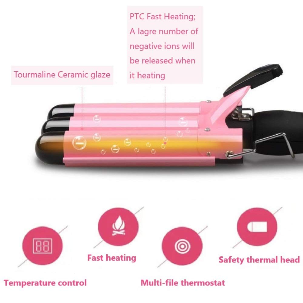 3 Jumbo Barrel Curling Iron Wand 32mm Hair Waver Temperature Adjustable Ceramic Big Waves Hair Crimper (1.25'')