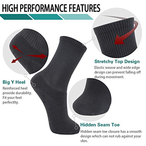 +MD 6-pack Heren Bamboe Crew Sokken Extra Zwaar Volledig Kussen Werksokken Vochtafvoerend Wandelen Trekking Sport Casual… - Image 3