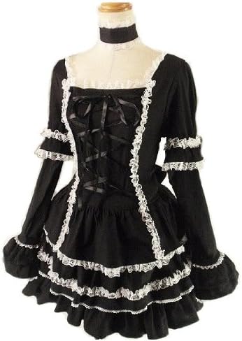 Amazon Co Jp レースフリルワンピースセパレート袖チョーカー付き 黒白フリーサイズ 服 ファッション小物