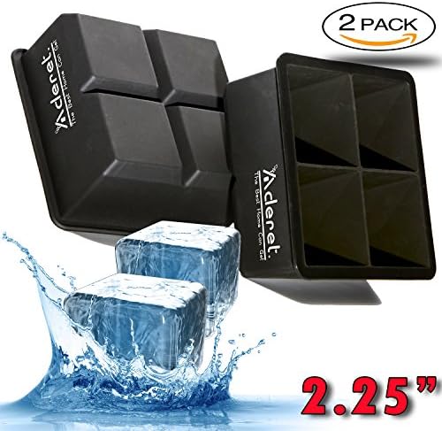 2.25" silicone ice cubes tray - 2 PACK. The largest on Amazon. Ideal for cold drinks. Prevents Diluting Your Scotch, Whiskey. Best For Big Jars.