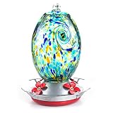 Muse Garden Hummingbird Feeder for Outdoors, Hand Blown Glass, 25 Ounces, Containing Ant Moat, Starry Night